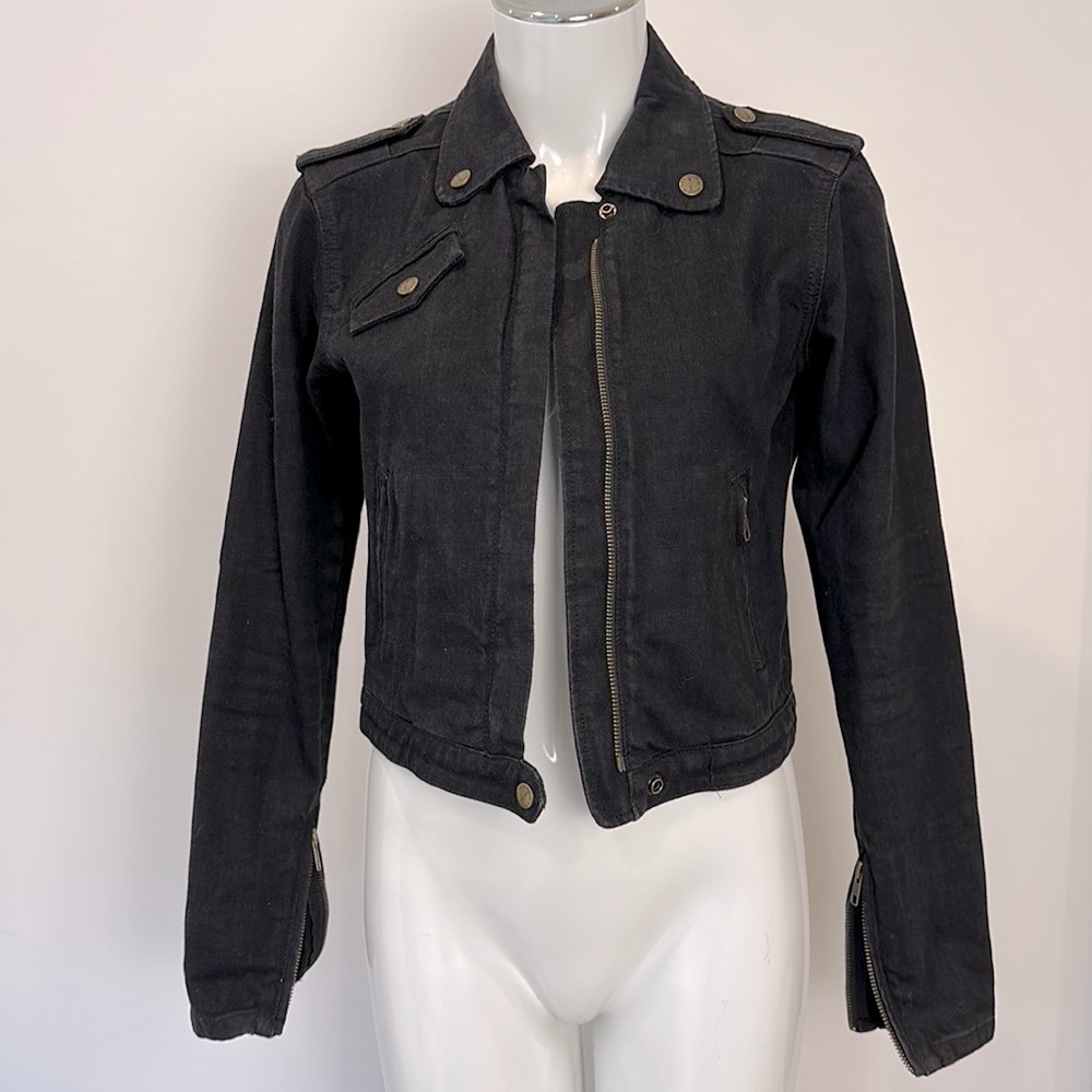 Current Elliott The Zip Moto Jacket Ebony Black Size 1 Small Current/Elliott